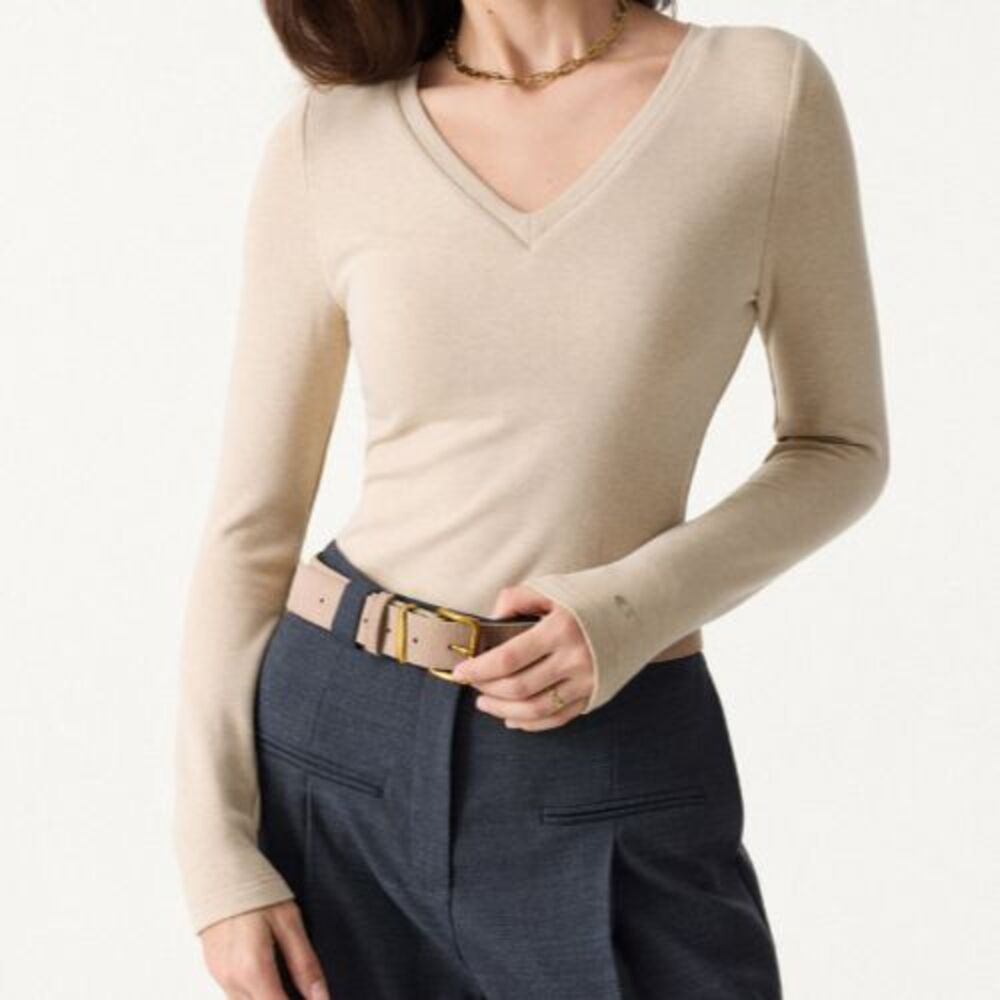 OGL EcoMousse ProWarm Soft Long Sleeve V Neck Brami Top Beige Size Small